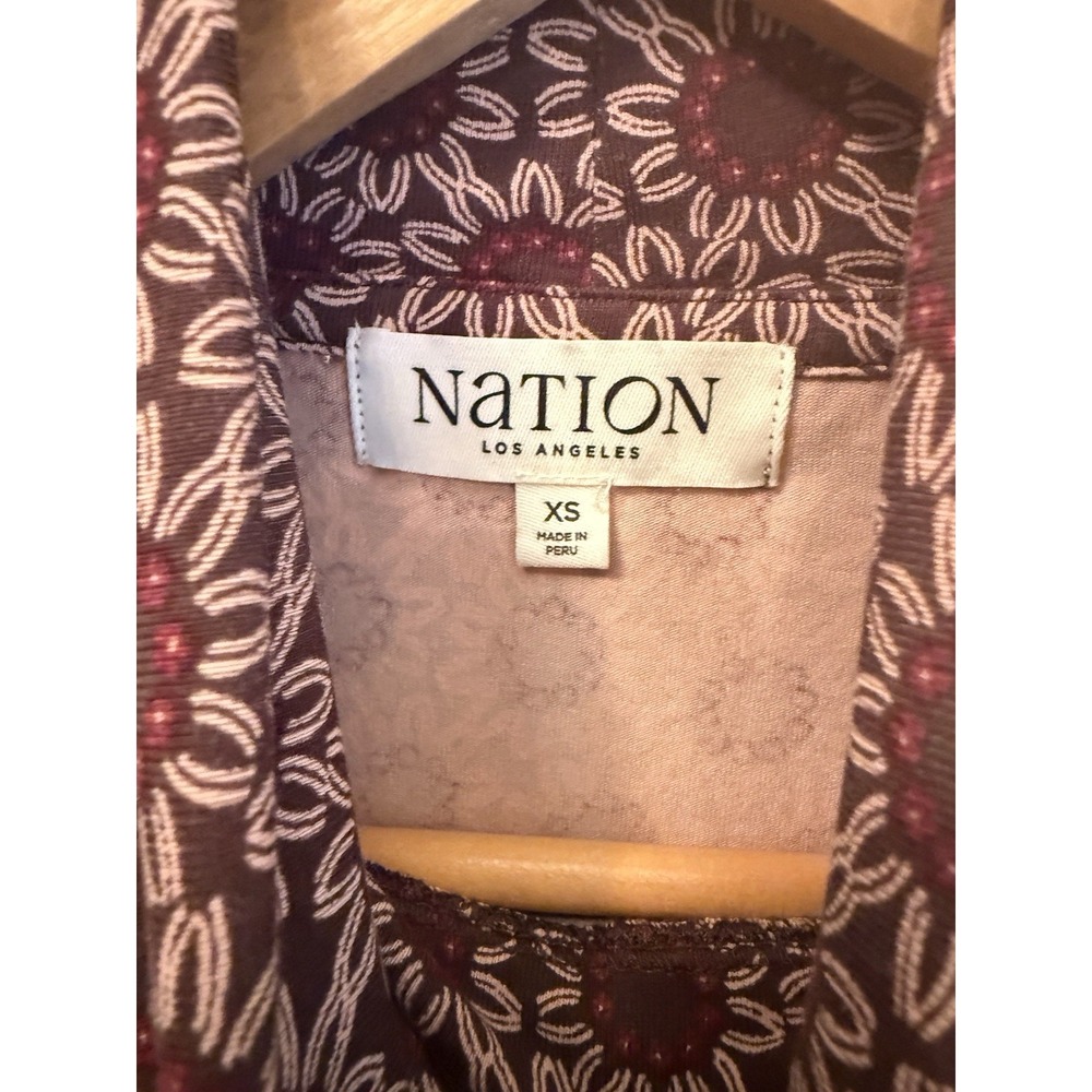 Nation LTD Turtleneck Dress Womens XS Burgundy Floral Pima Cotton Long Sleeve - Picture 3 of 7
